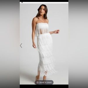 Showpo white fringe 2 piece